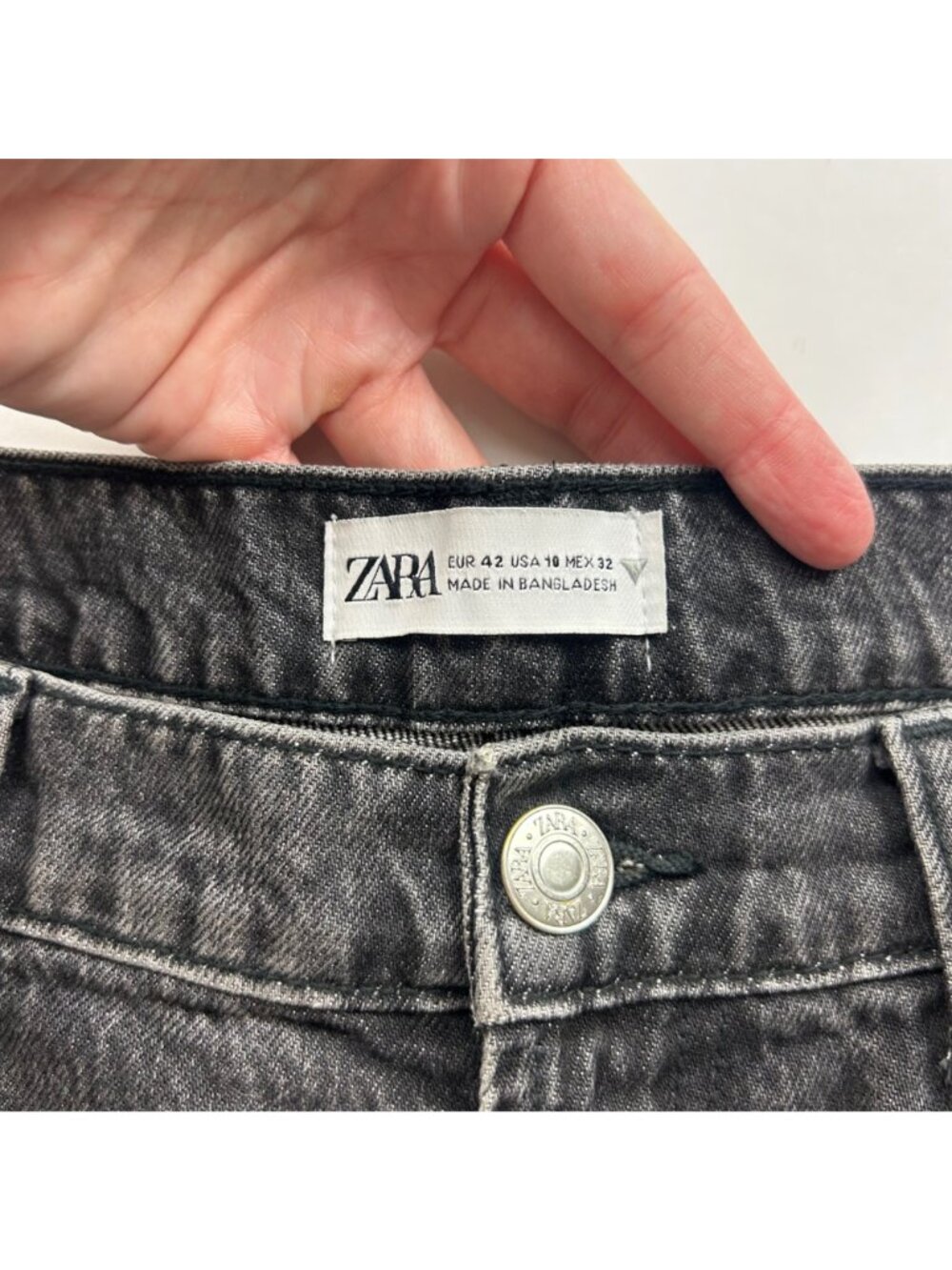 LONG Zara Washed Black Denim High Rise Wide Leg Jeans 10 - Picture 3 of 6